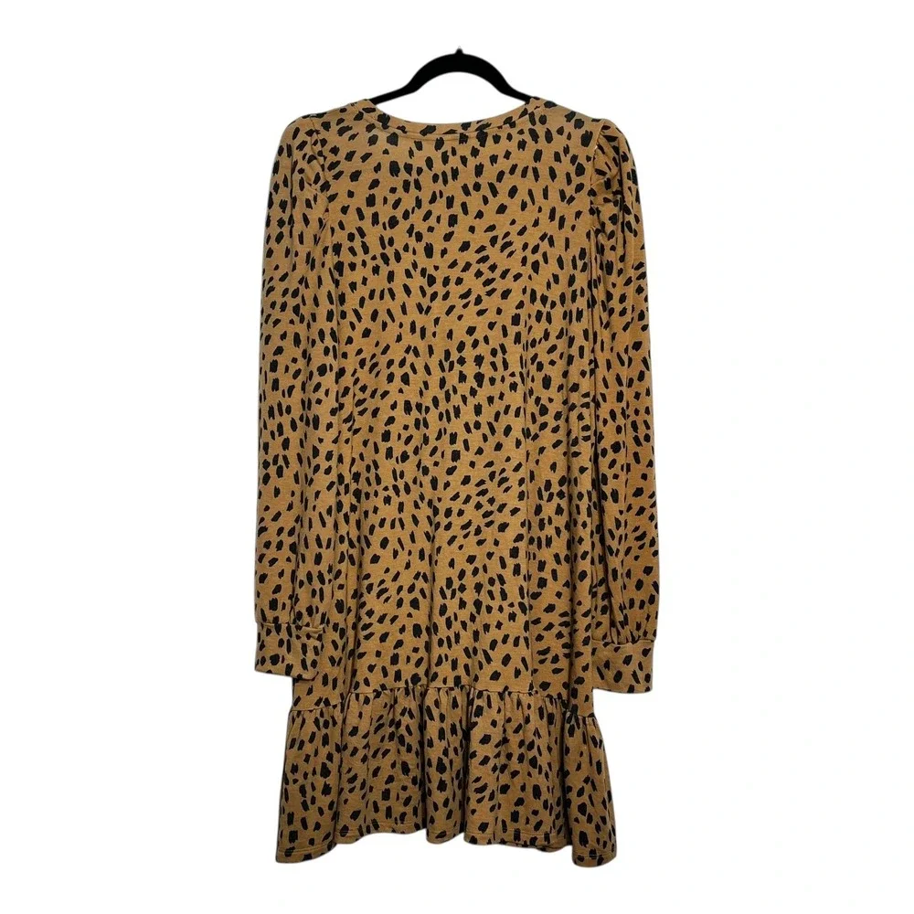 Crown &‎ Ivy Leopard Print Long Sleeve Tiered Ruffle Hem Dress Women L